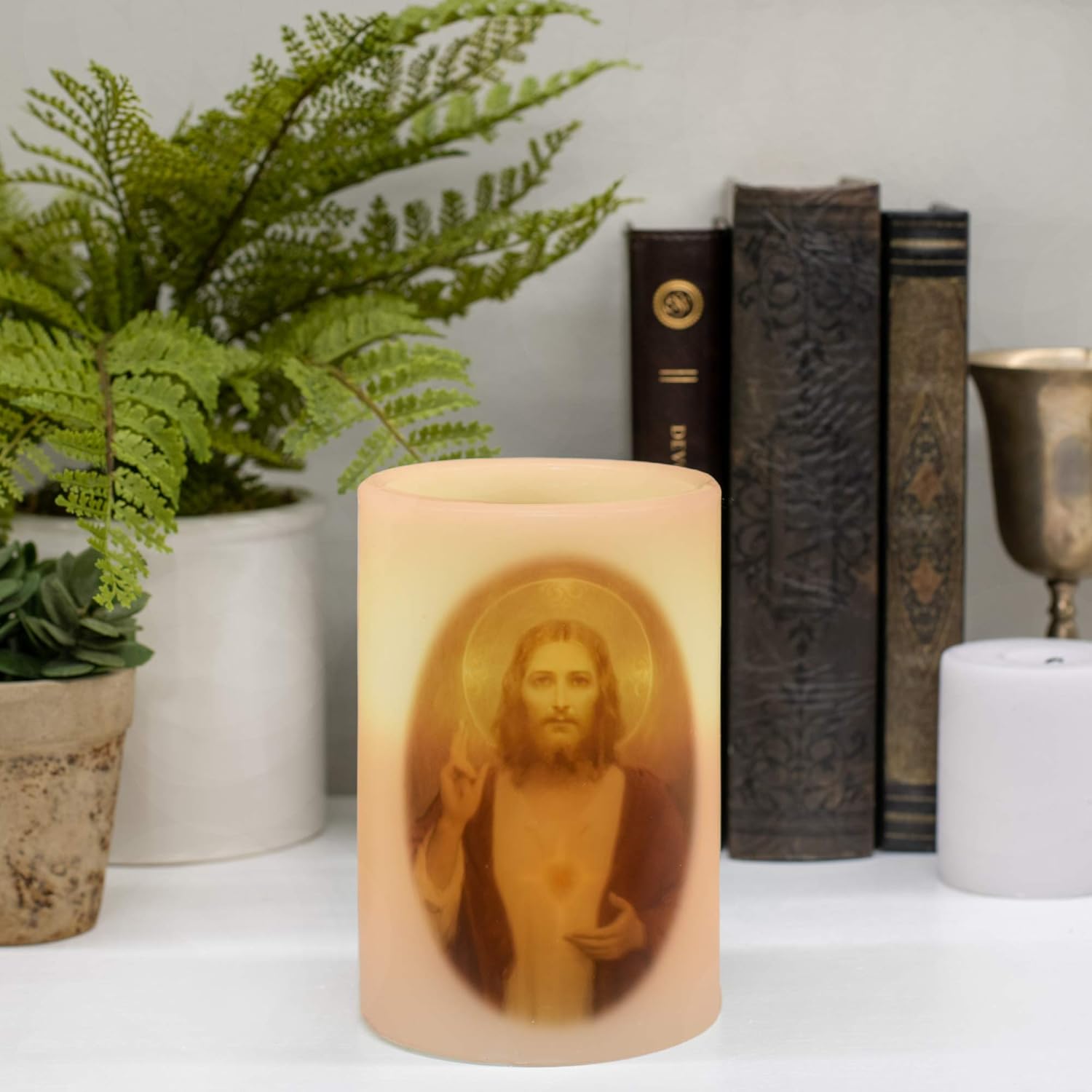 Sacred Heart of Jesus Pillar Candle White 4x4 Wax Mold