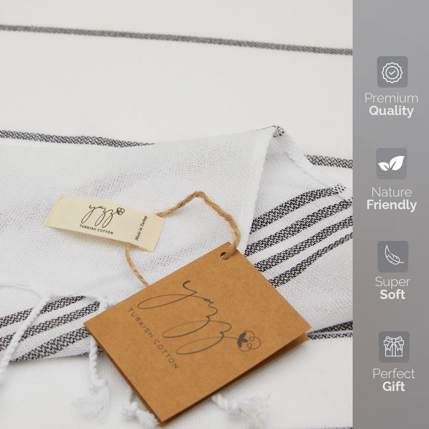 Yazz Turkish Cotton Beach Towel 39x71in Light Grey
