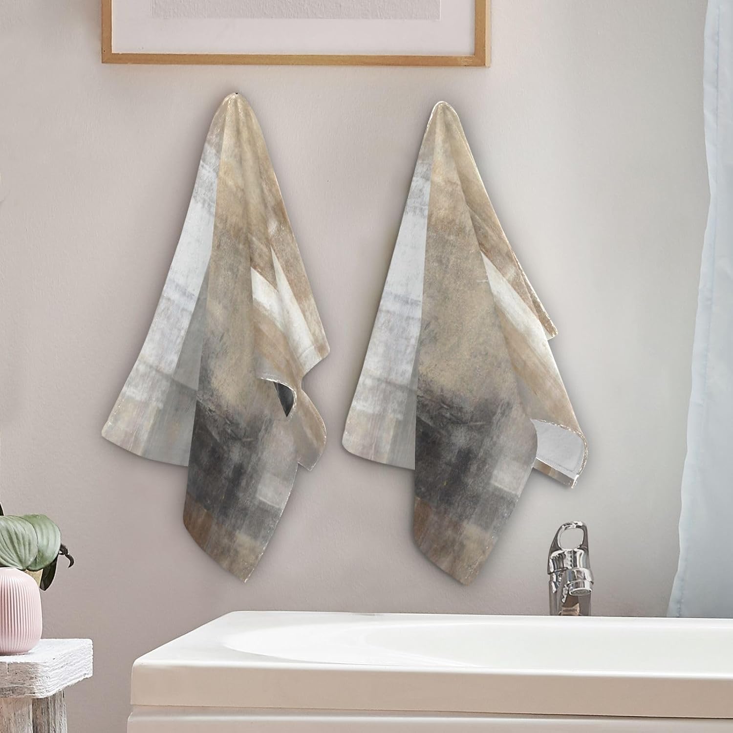 Taupe Grey Brown Hand Towels Set of 2 for Bathroom and Kitchen