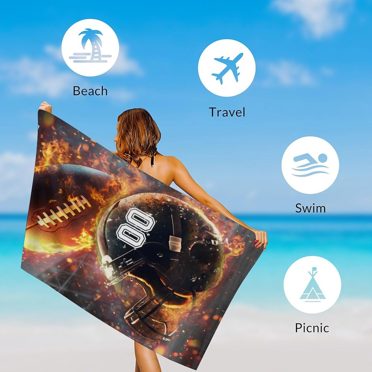Custom Football Beach Towel for Adults - 40 x 70 Quick Dry Microfiber