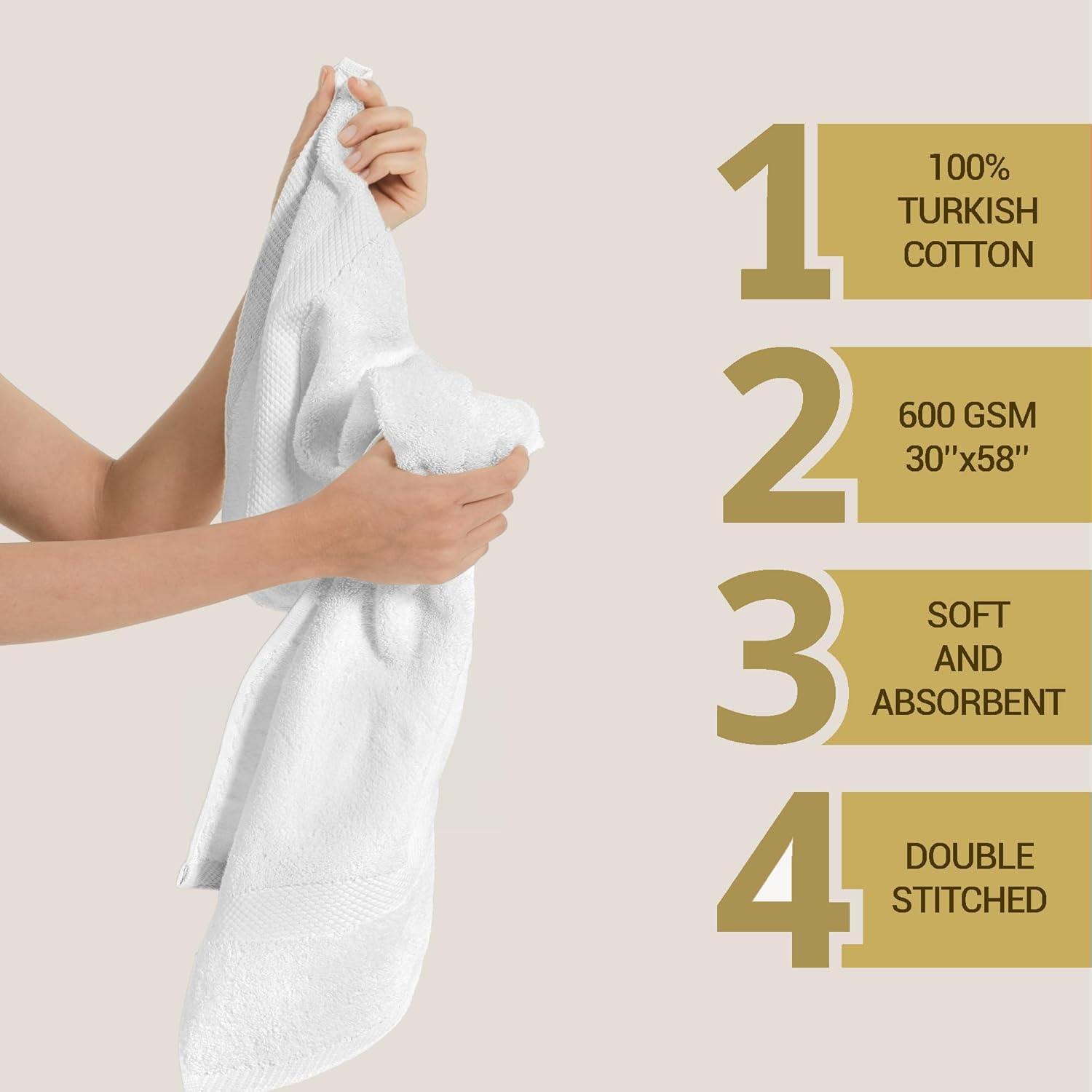 Luxurious Sunset White Bath Towel Set - 30x58
