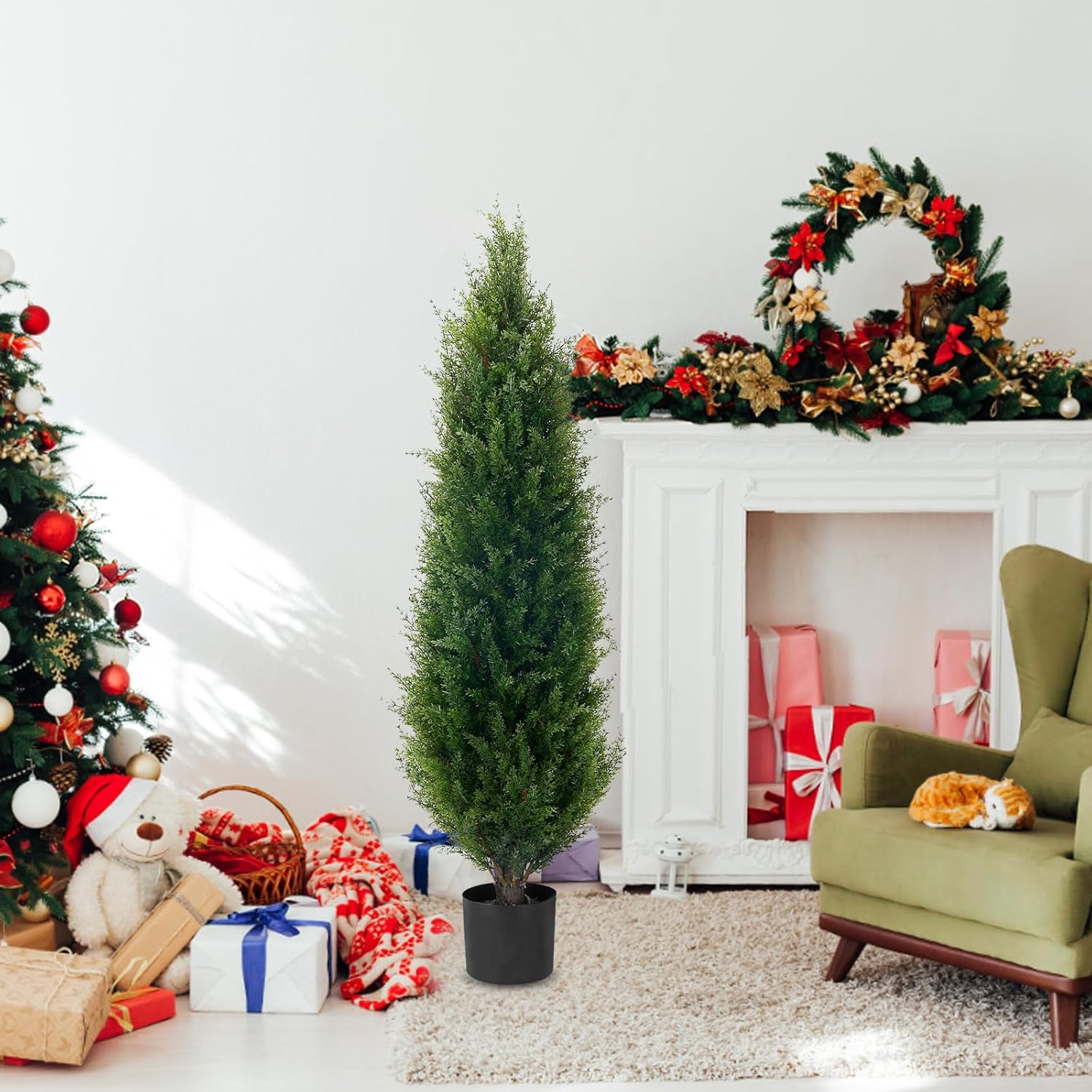 4ft Artificial Cedar Topiary Tree Potted Plants