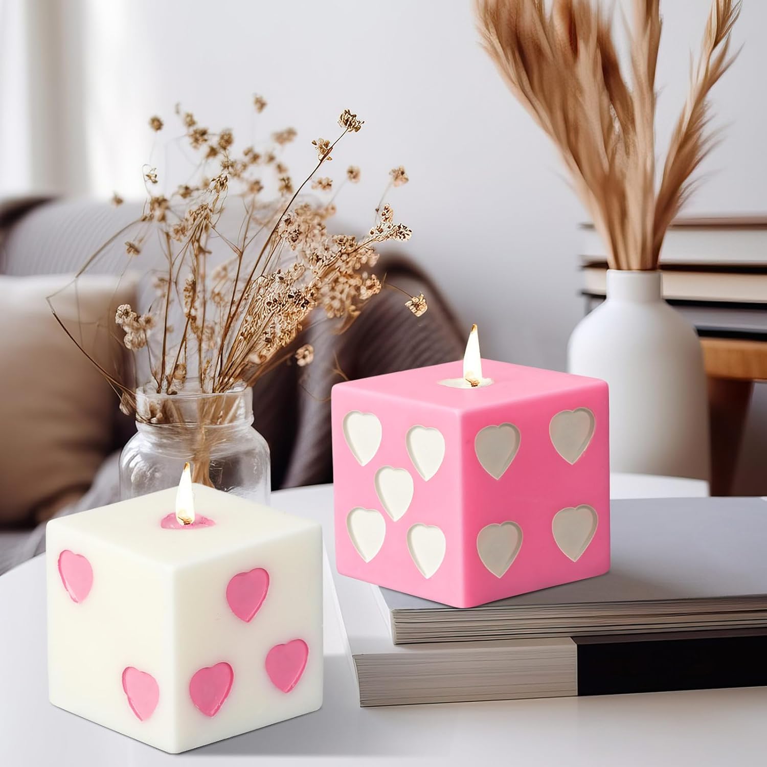 Heart Shape Dice Candles with Soy Wax and Corduroy
