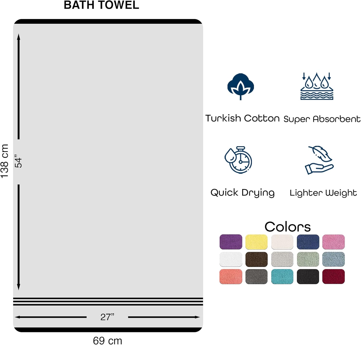 Hawmam Linen Black Bath Towels 4-Pack - 27x54