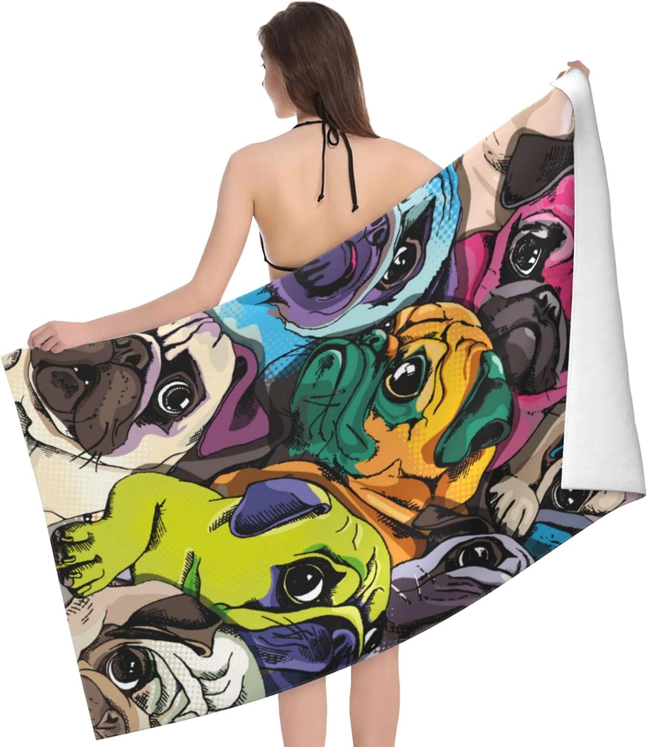 HKHEHOP Pug Fun Dog Face Beach Towel Quick Dry Microfiber