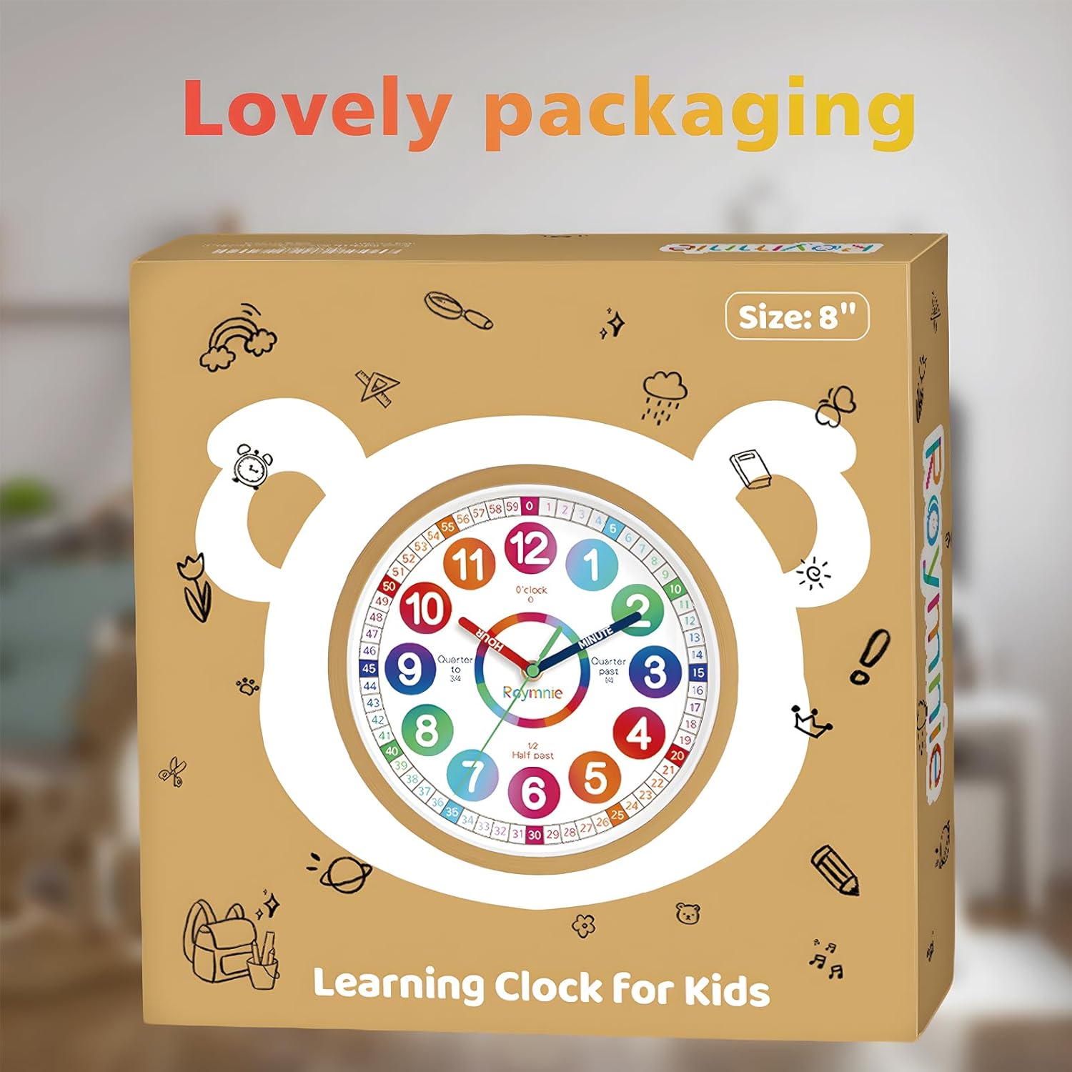 Roymnie Learning Clock for Kids 8 Inch Silent Non-Ticking