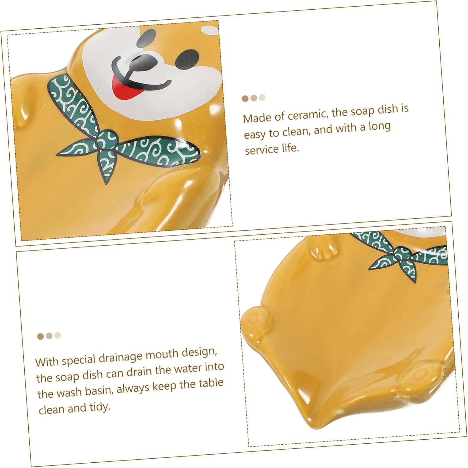 Wakauto Dog Shape Ceramic Soap Dish for Bathroom Decor