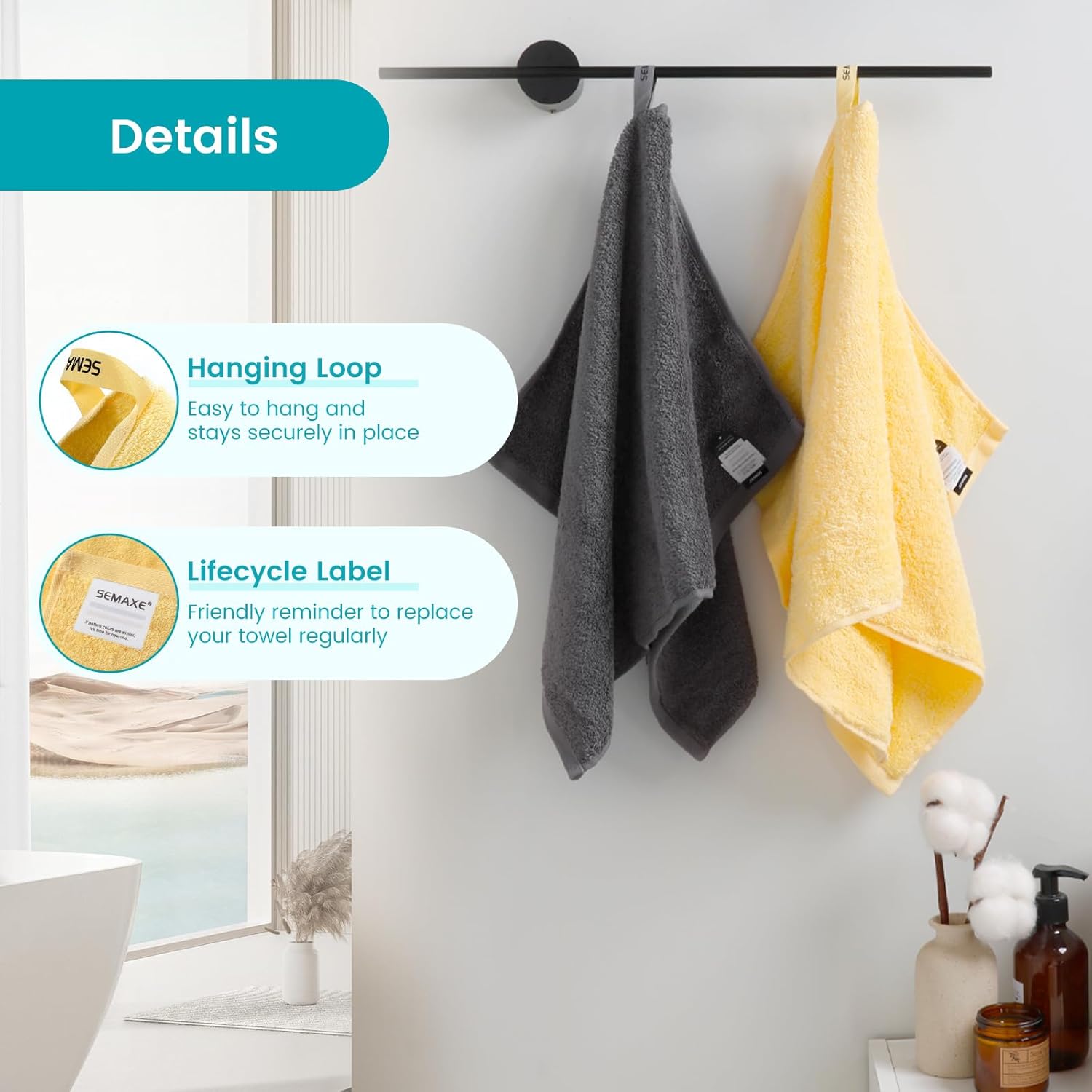 SEMAXE 6-Piece Bathroom Towel Set - Ultra Soft 100 Cotton