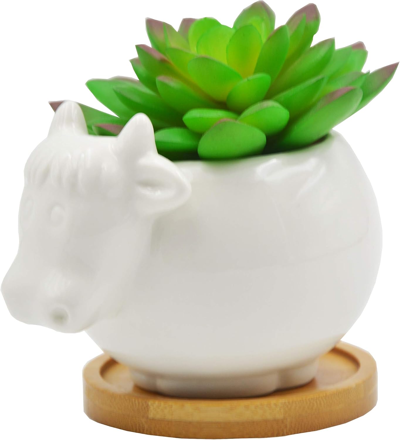 Cute Cartoon Ceramic Succulent Cactus Plant Pot with Drainage Hole - White Cow Design