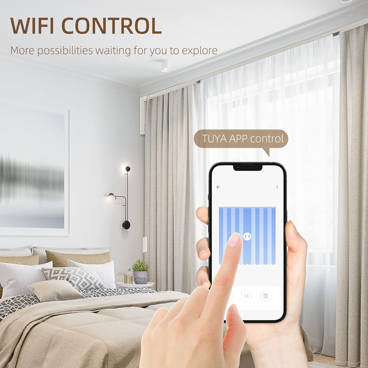 HOMCOM Smart Curtain Opener with Adjustable Track and Voice Control