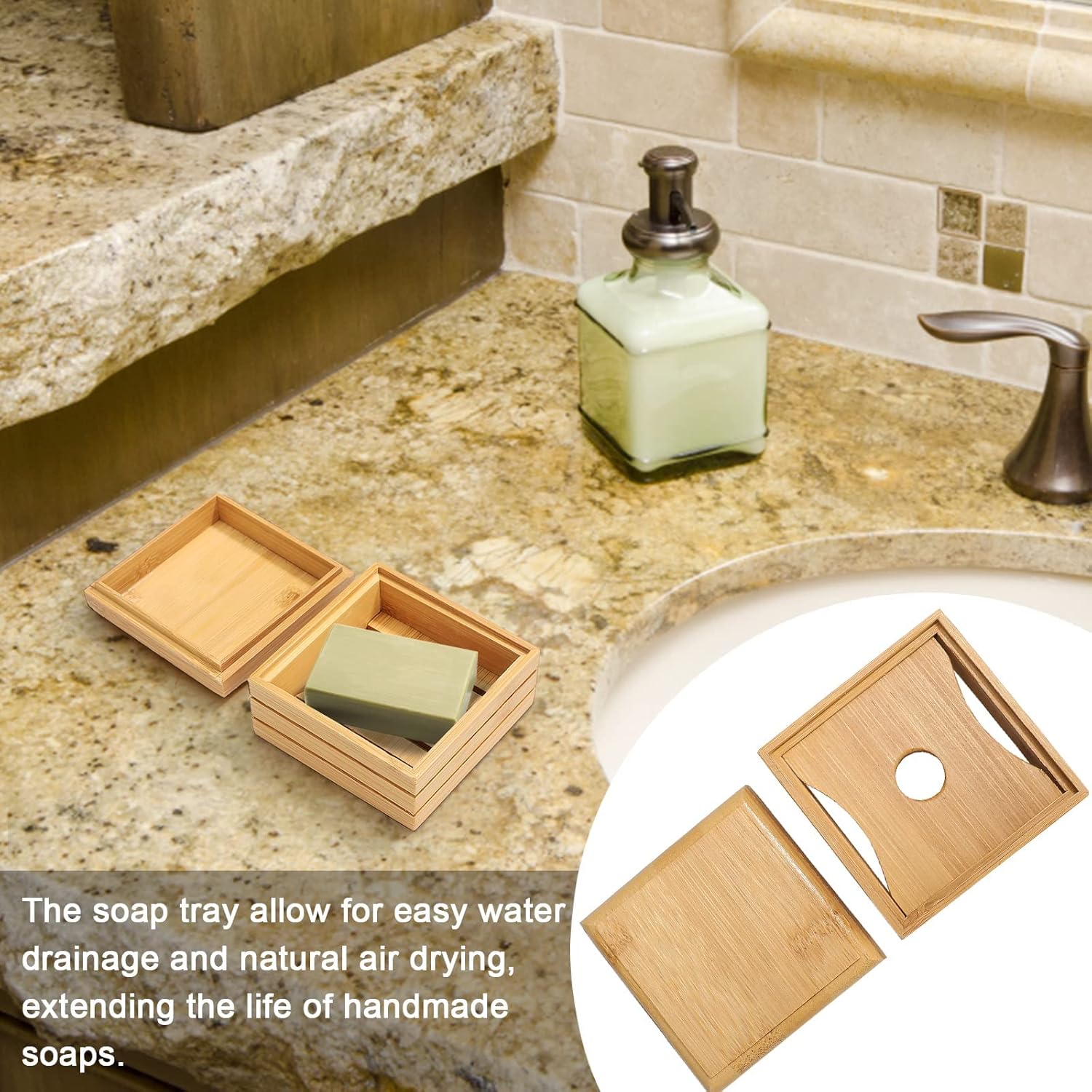 2-Pack Wooden Soap Holder with Lid for Bathroom