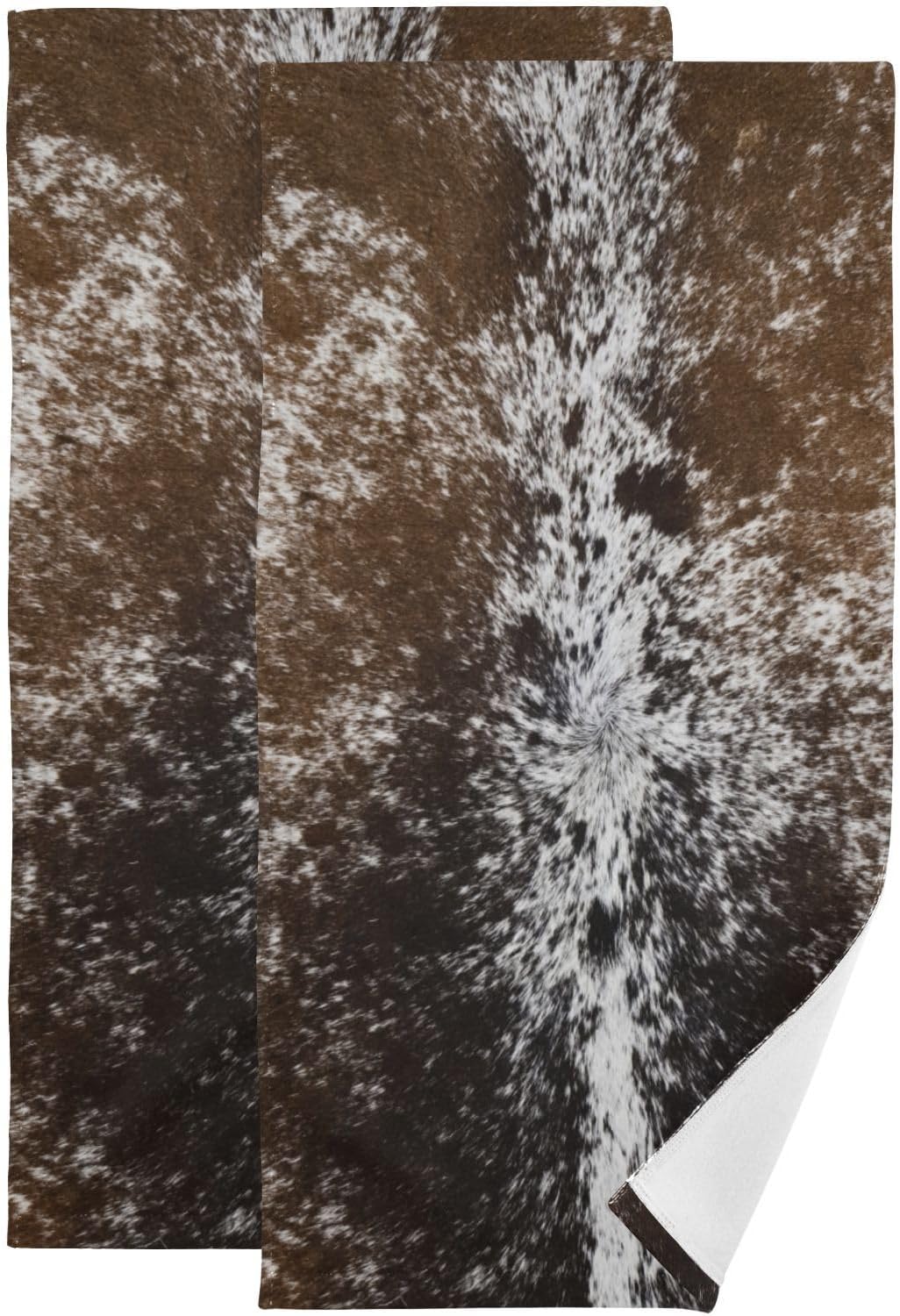 KENADVI Brown Cow Print Hand Towels Set of 2