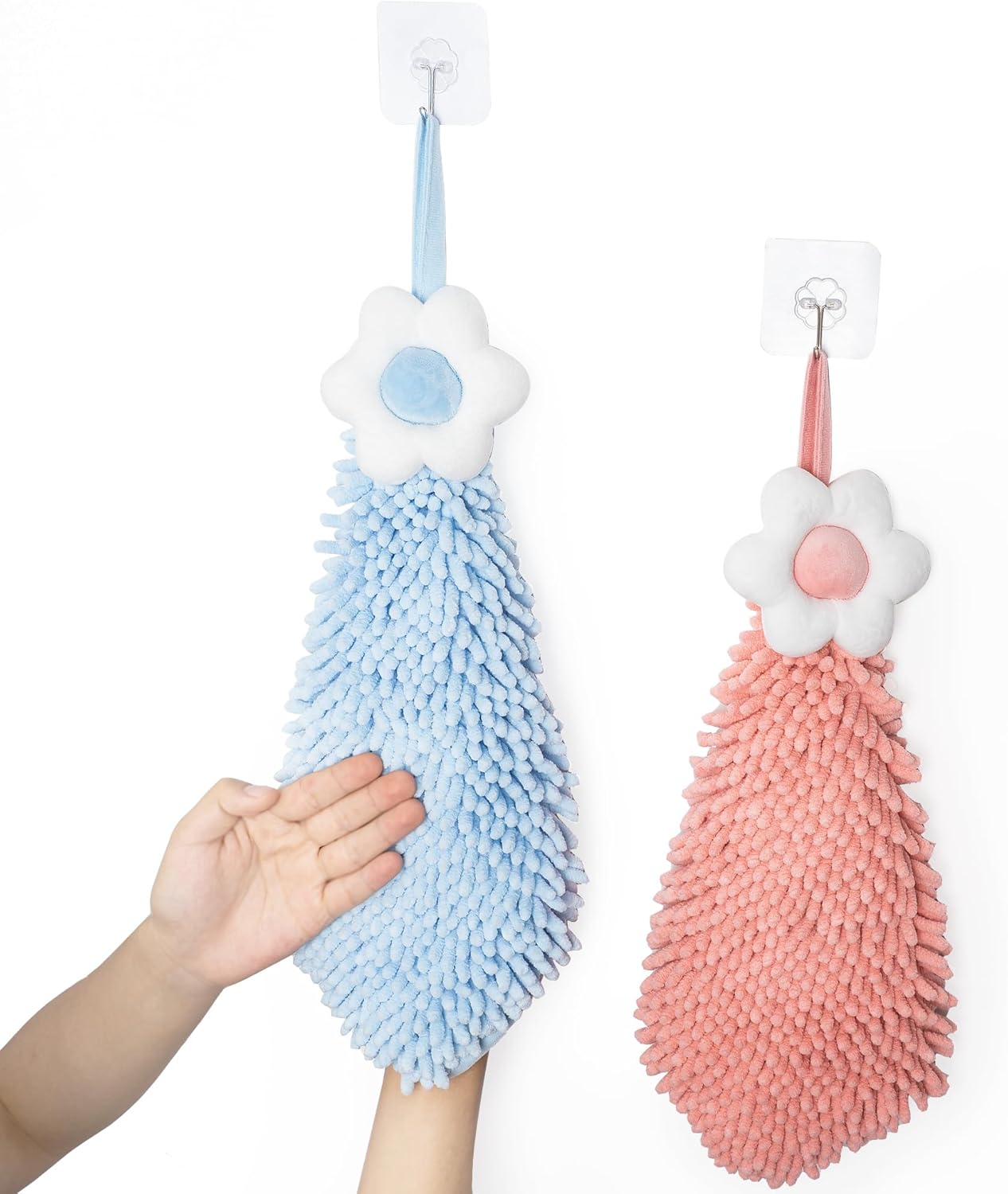Dormercy Cute Chenille Hand Towels with 4 Hooks