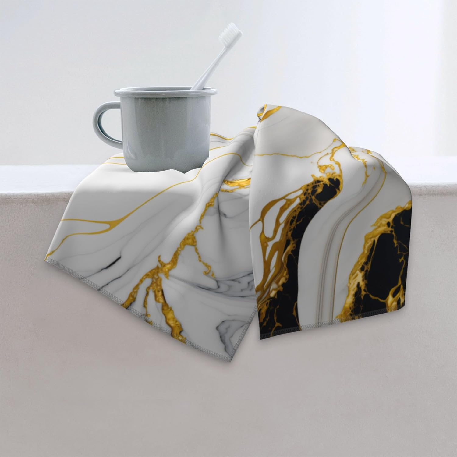Bapcoku White Marble Hand Towels Set of 2