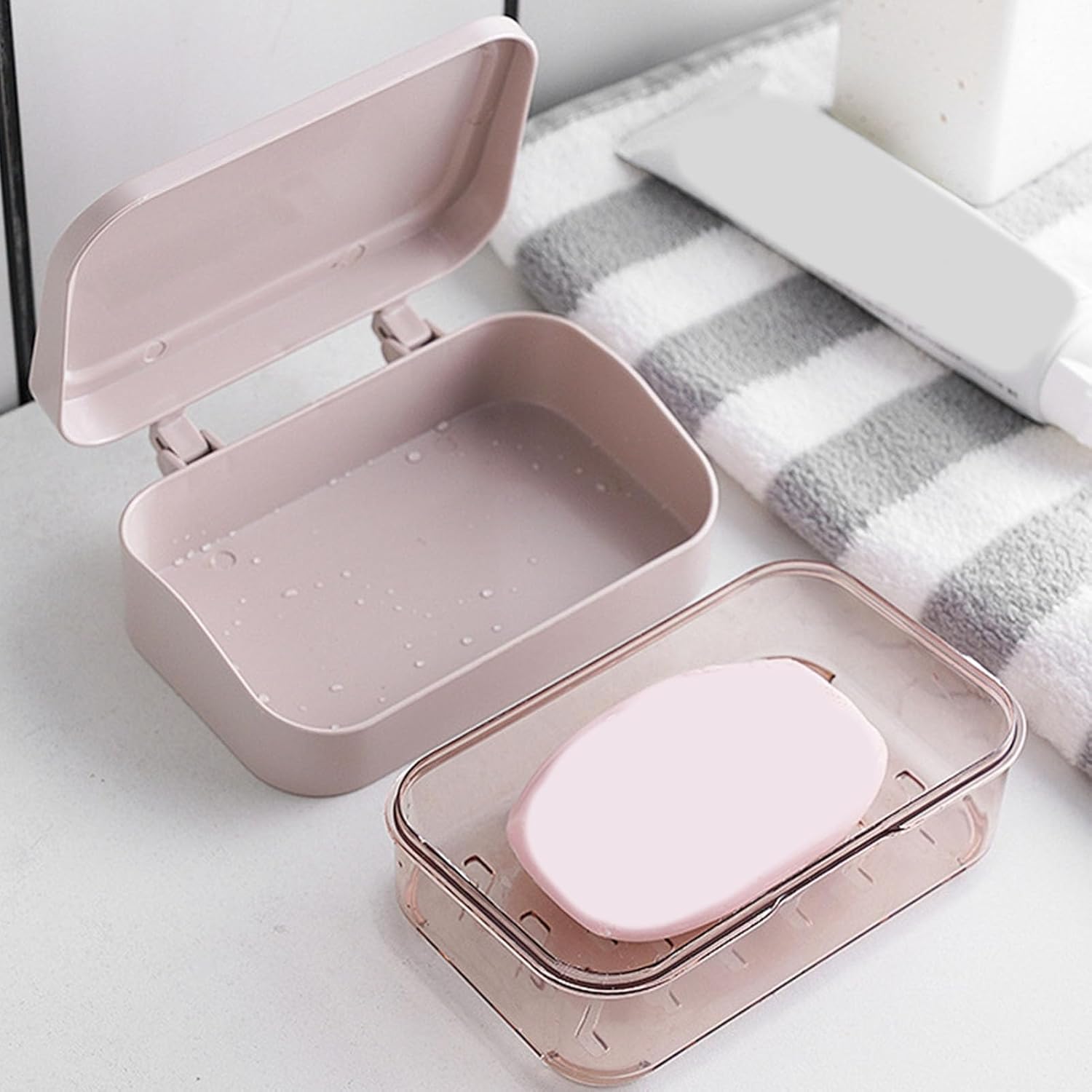 Travel Soap Dish Holder with Removable Drainer and PP Lid Cover 1