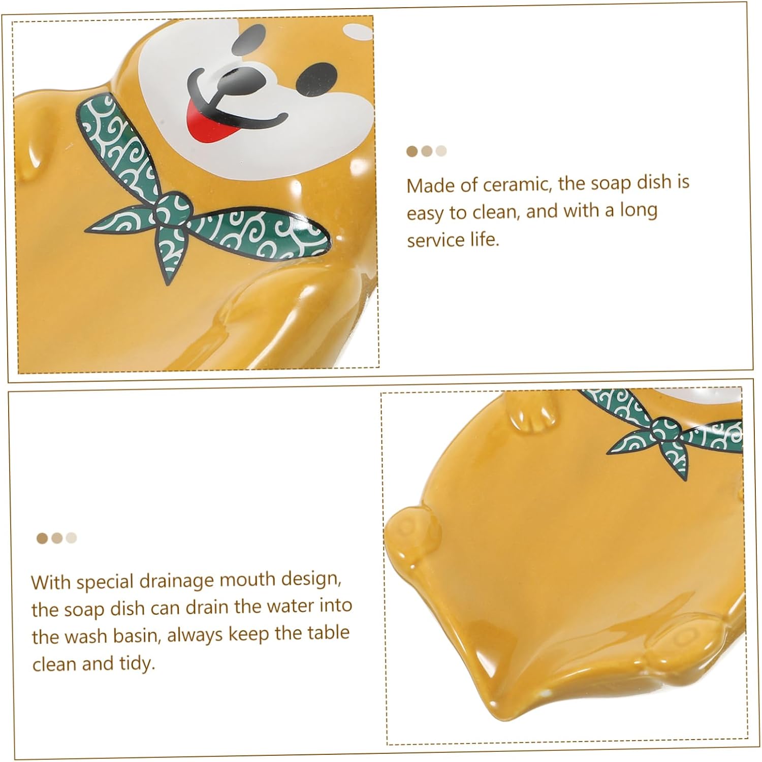 Cute Dog Shaped Ceramic Soap Holder with Drainage