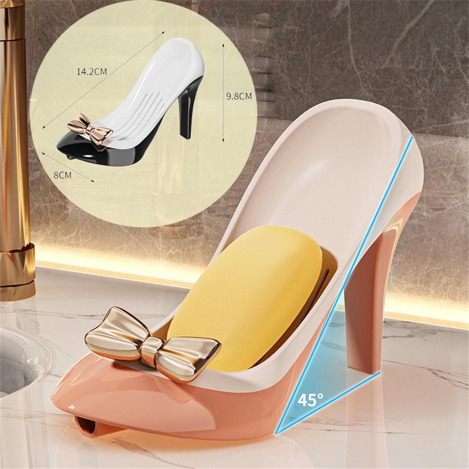 Creative High Heels Soap Box - Self Draining Design 45 Degree Tilt Orange
