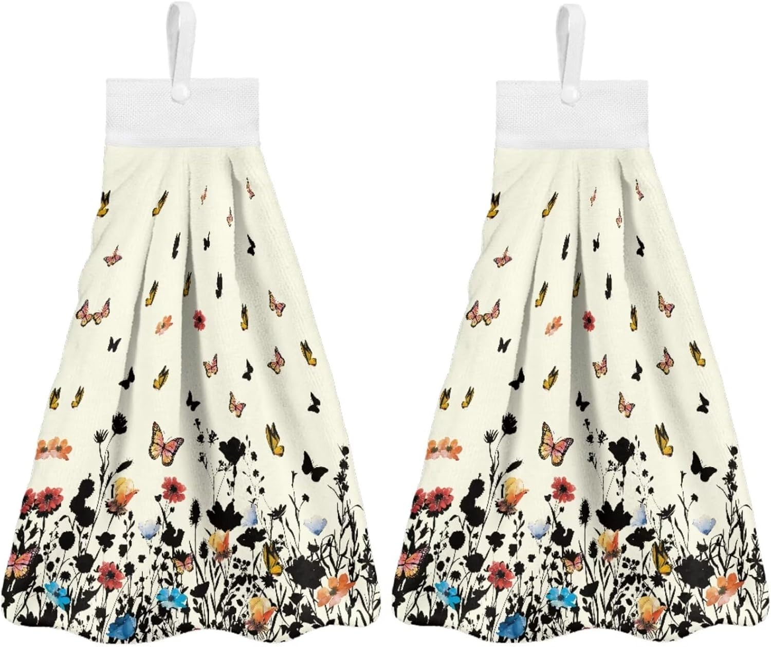 Hand Towels with Hanging Loops and Button Floral Design