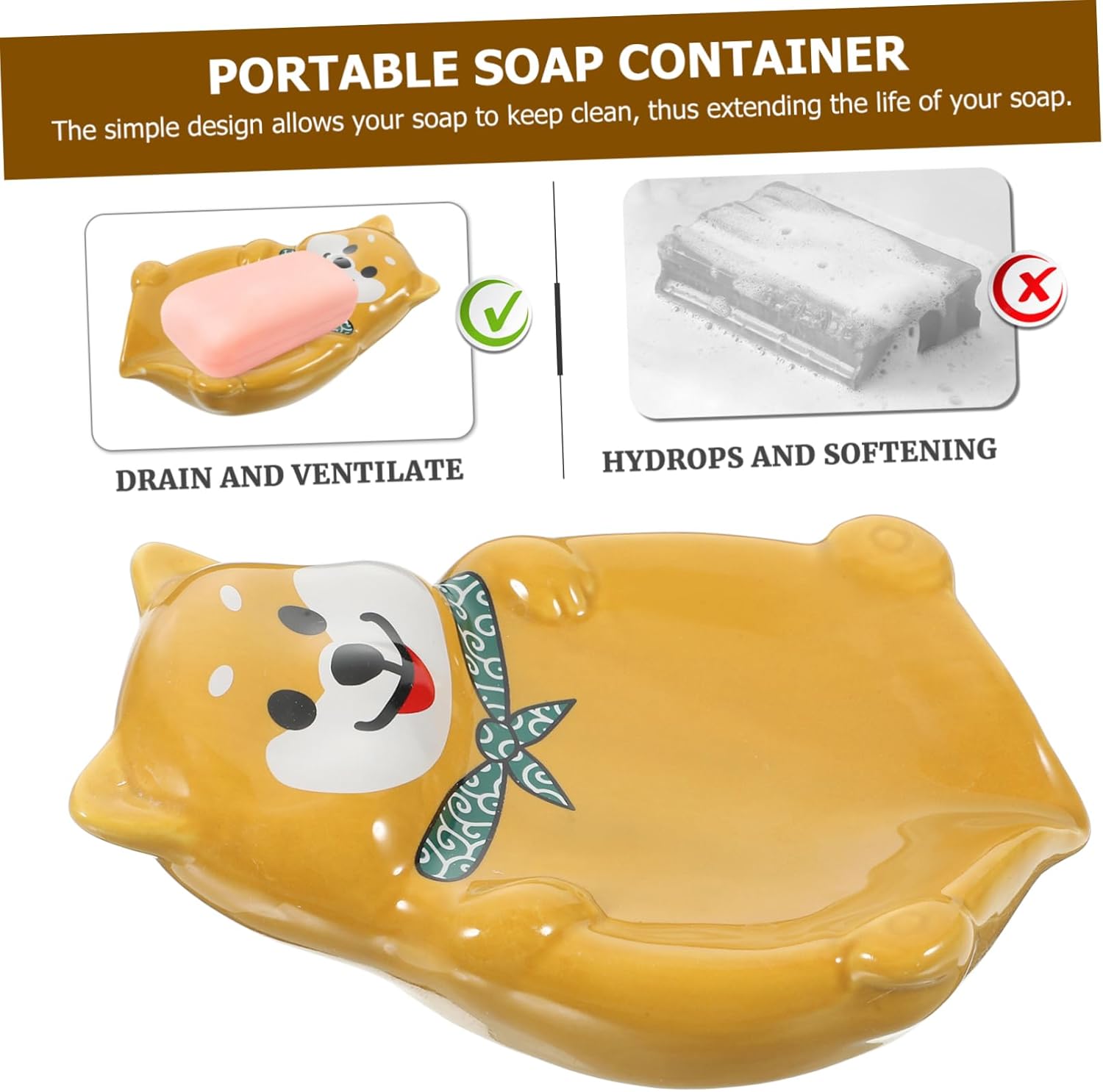 Cute Dog Shaped Ceramic Soap Holder with Drainage
