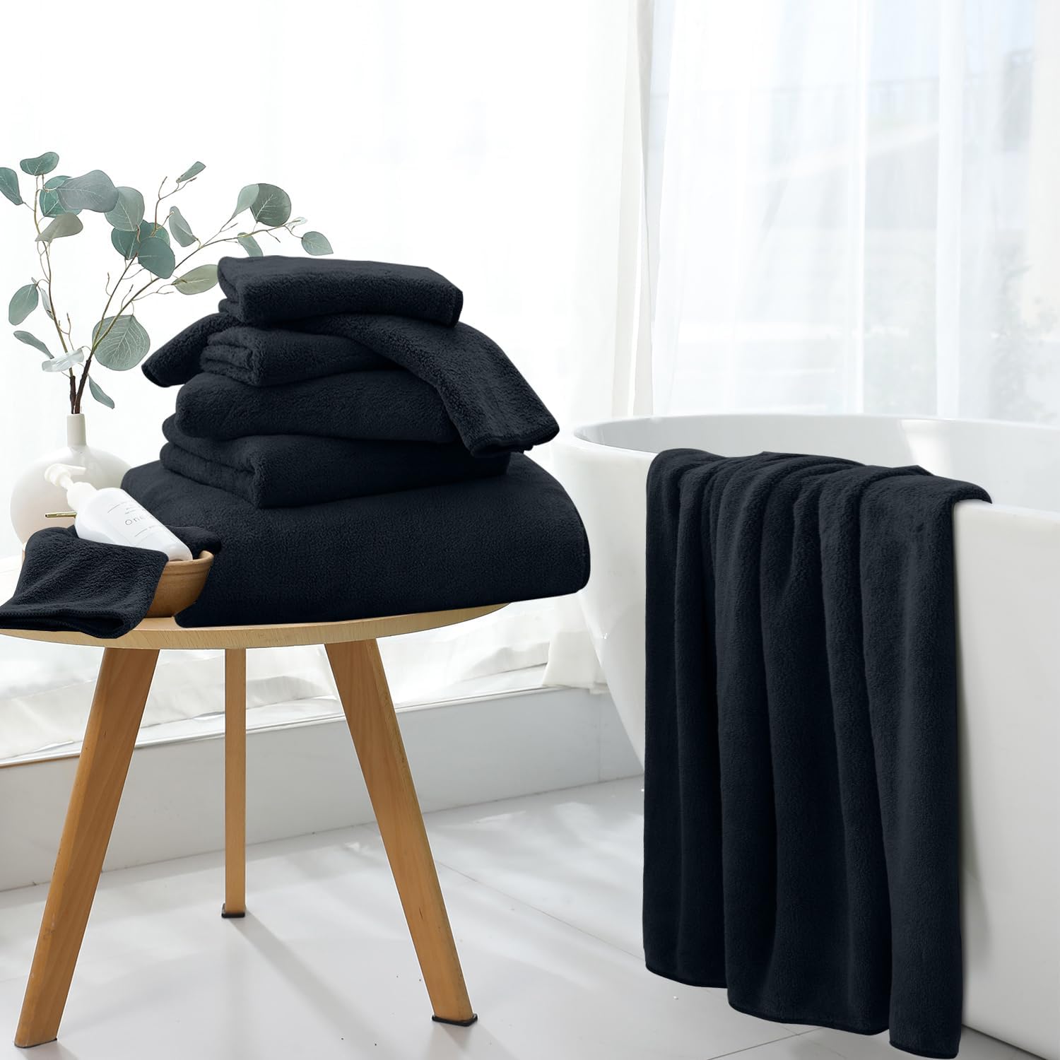 MAGGEA 4-Piece Extra Large Bath Sheet Set - 35x70 Ultra Soft Black Towels