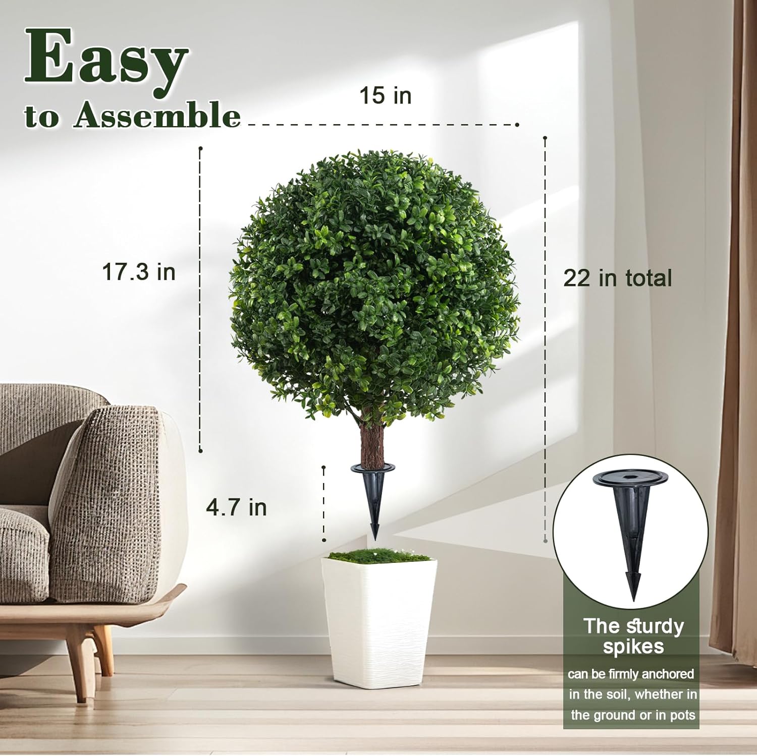 Chillchard 22 Artificial Boxwood Topiary 2 Pack UV Resistant Fake Shrubs