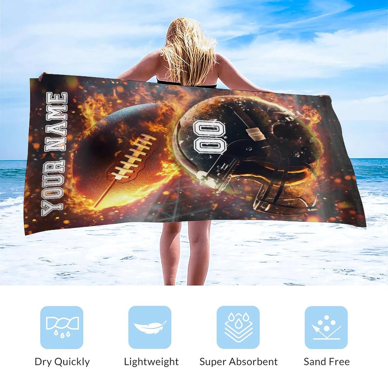 Custom Football Beach Towel for Adults - 40 x 70 Quick Dry Microfiber
