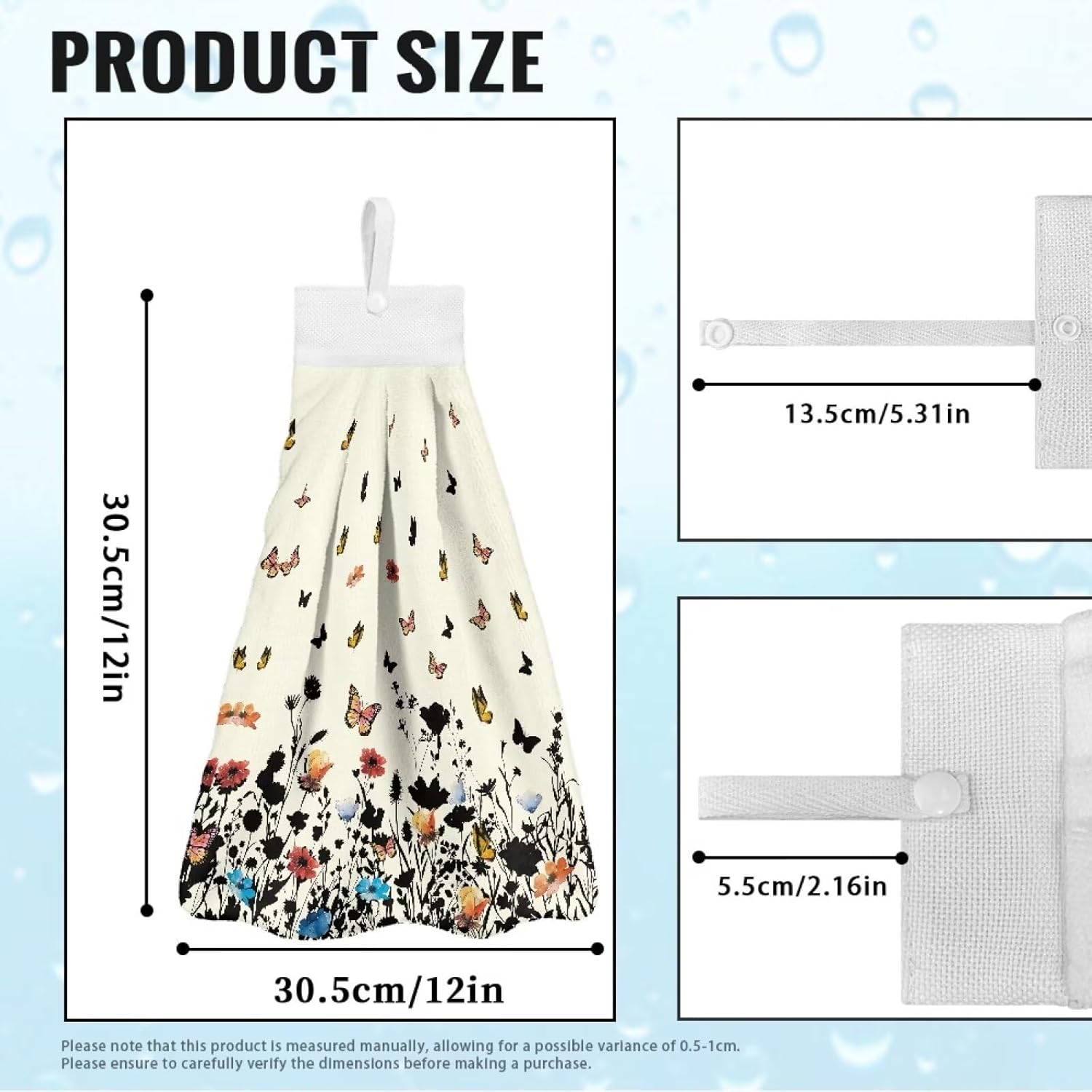 Hand Towels with Hanging Loops and Button Floral Design