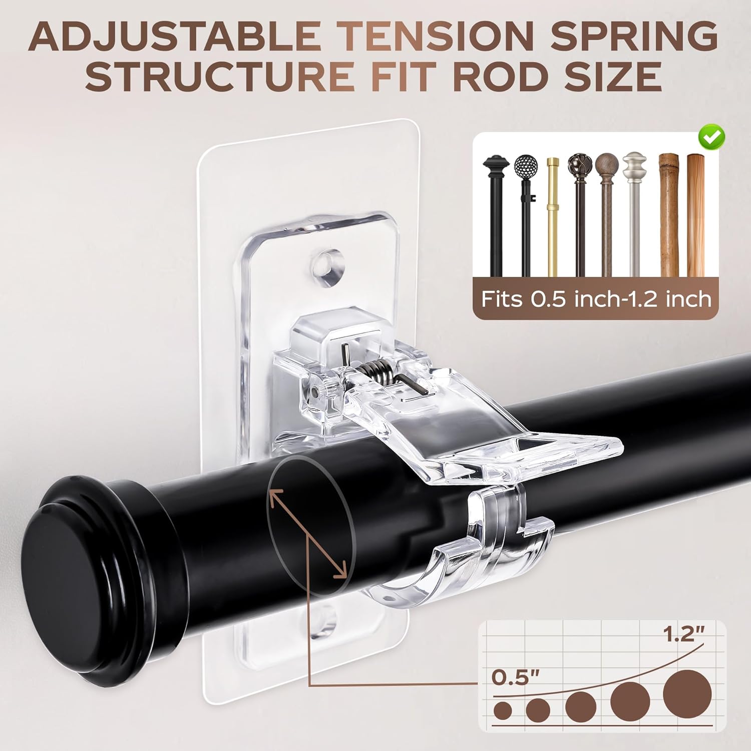 MUAKIOY Clear Curtain Rod Holders 20 Pack No Drilling