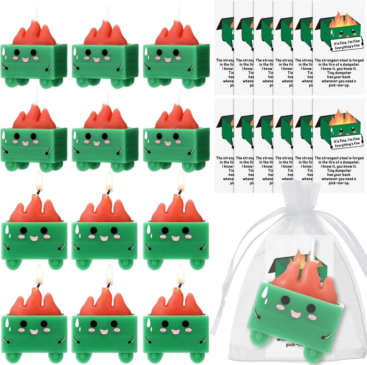 Conelist 12-Piece Dumpster Fire Candle Set with Cards and Bags