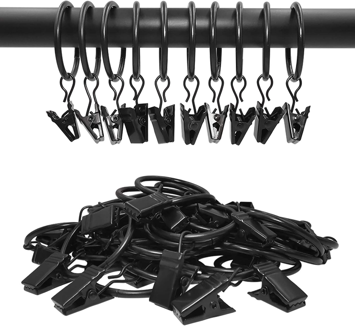 40 Pack Curtain Clips with Rings Black 126 in Diameter