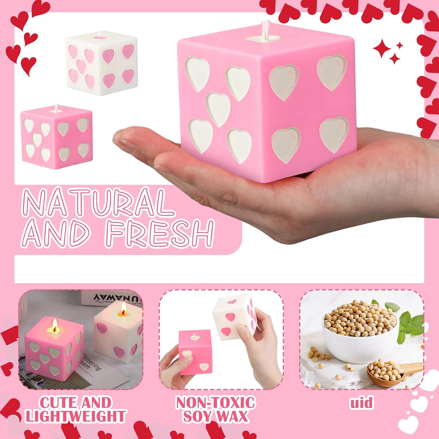Heart Shape Dice Candles with Soy Wax and Corduroy