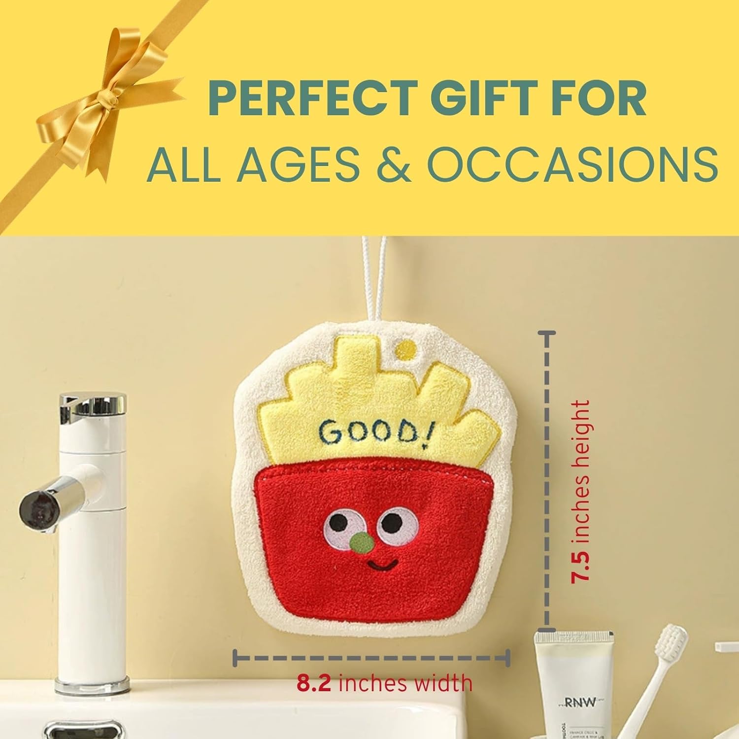Cute Absorbent Hand Towels with Hanging Loop Fries