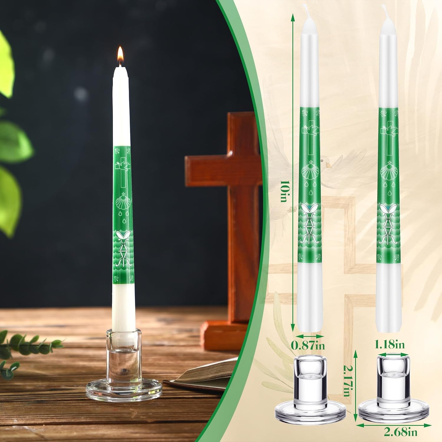2 Set Baptism Taper Candles with Holder