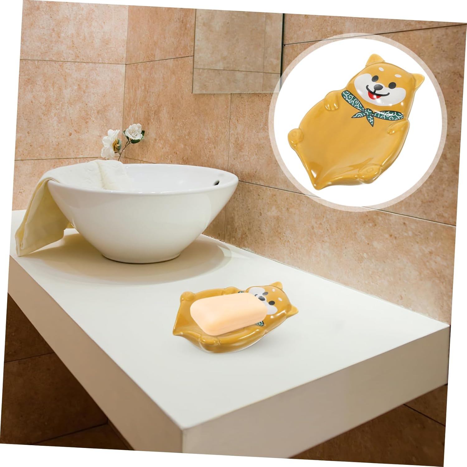 BUGUUYO Dog Shape Soap Holder Ceramic Bathroom Kitchen Organizer