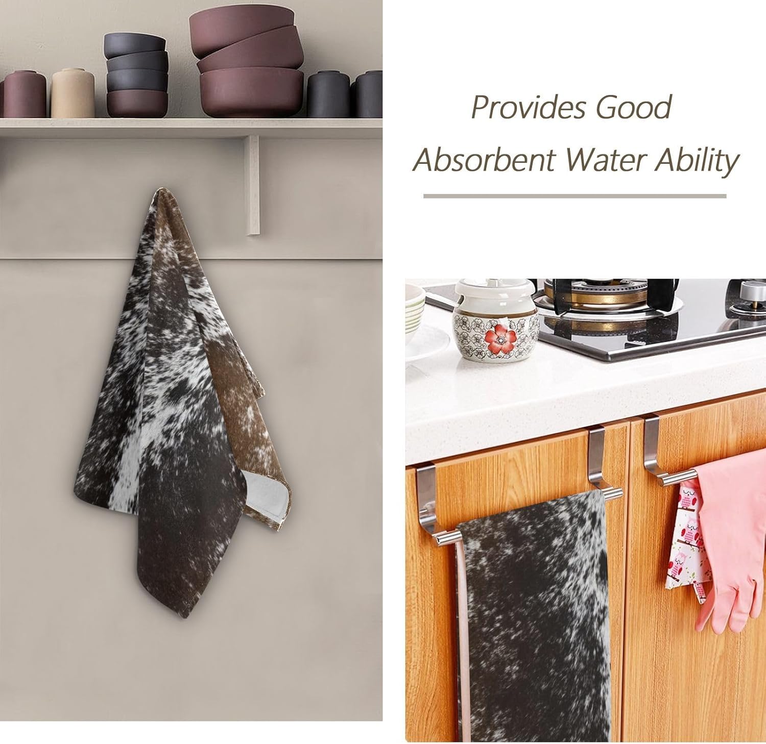KENADVI Brown Cow Print Hand Towels Set of 2