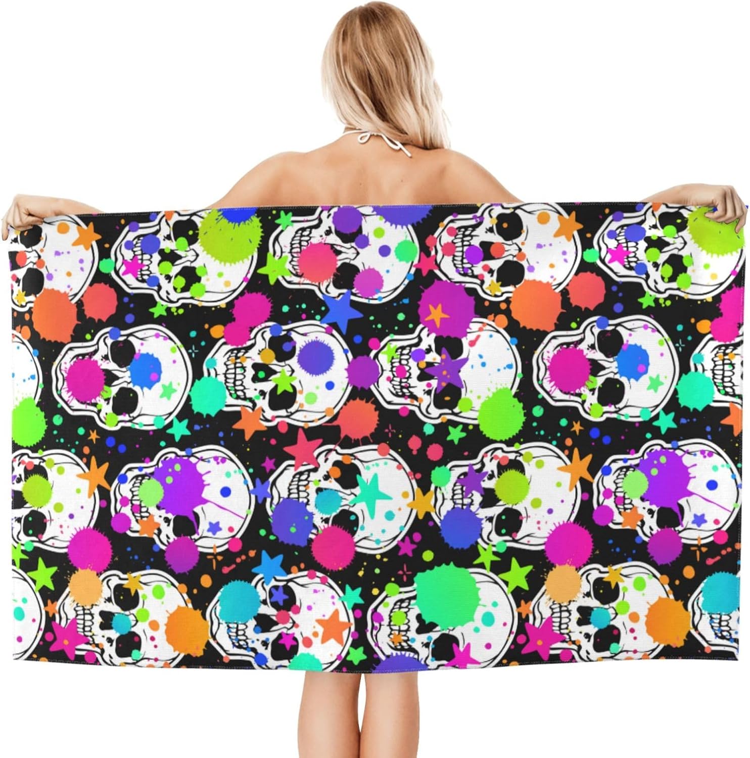 VOOHDDY Bright Skull Beach Towel - Large Soft Microfiber Quick Dry Oversized