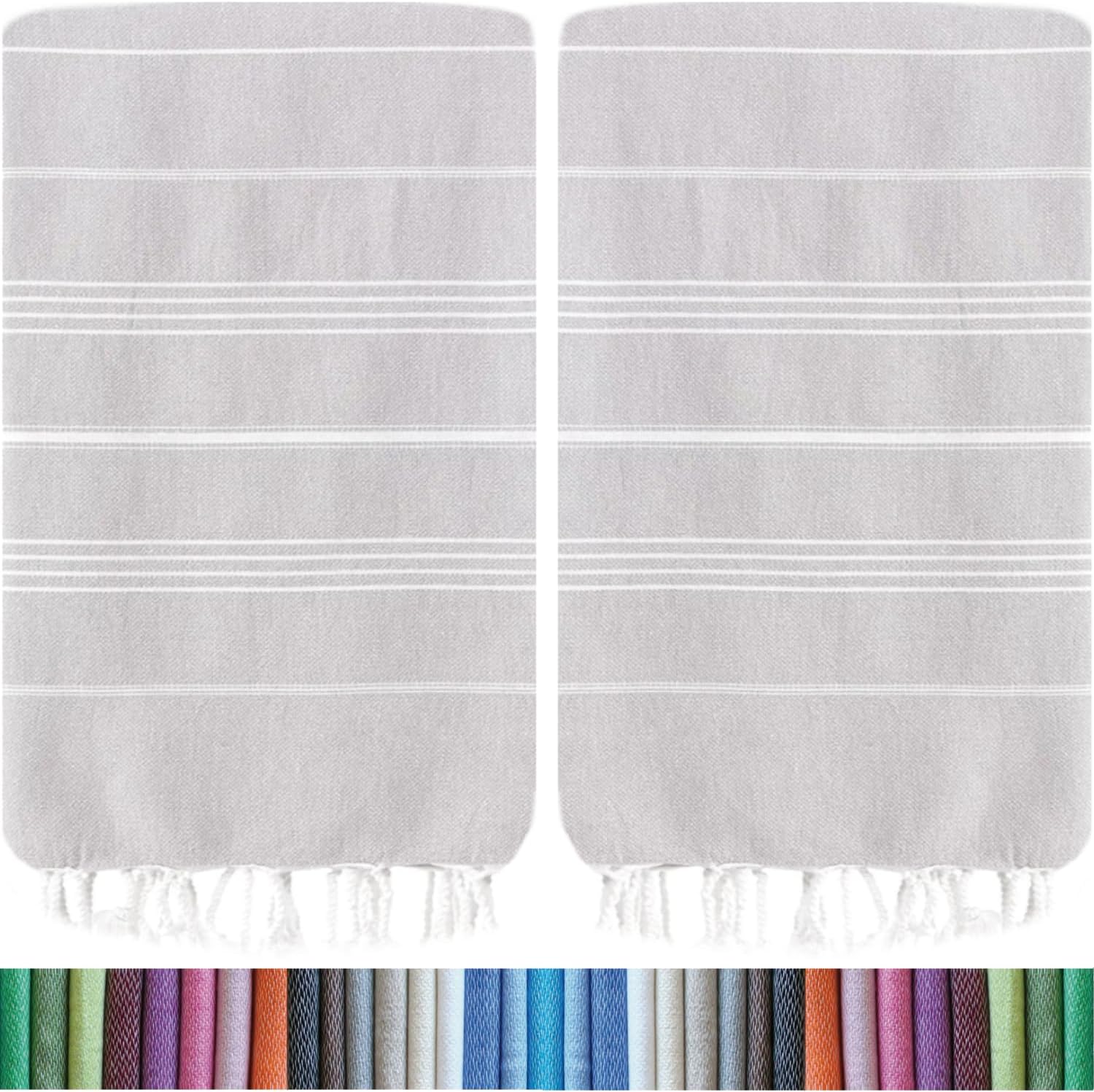 HAVLULAND Turkish Beach Towels 2 Pack - Silver
