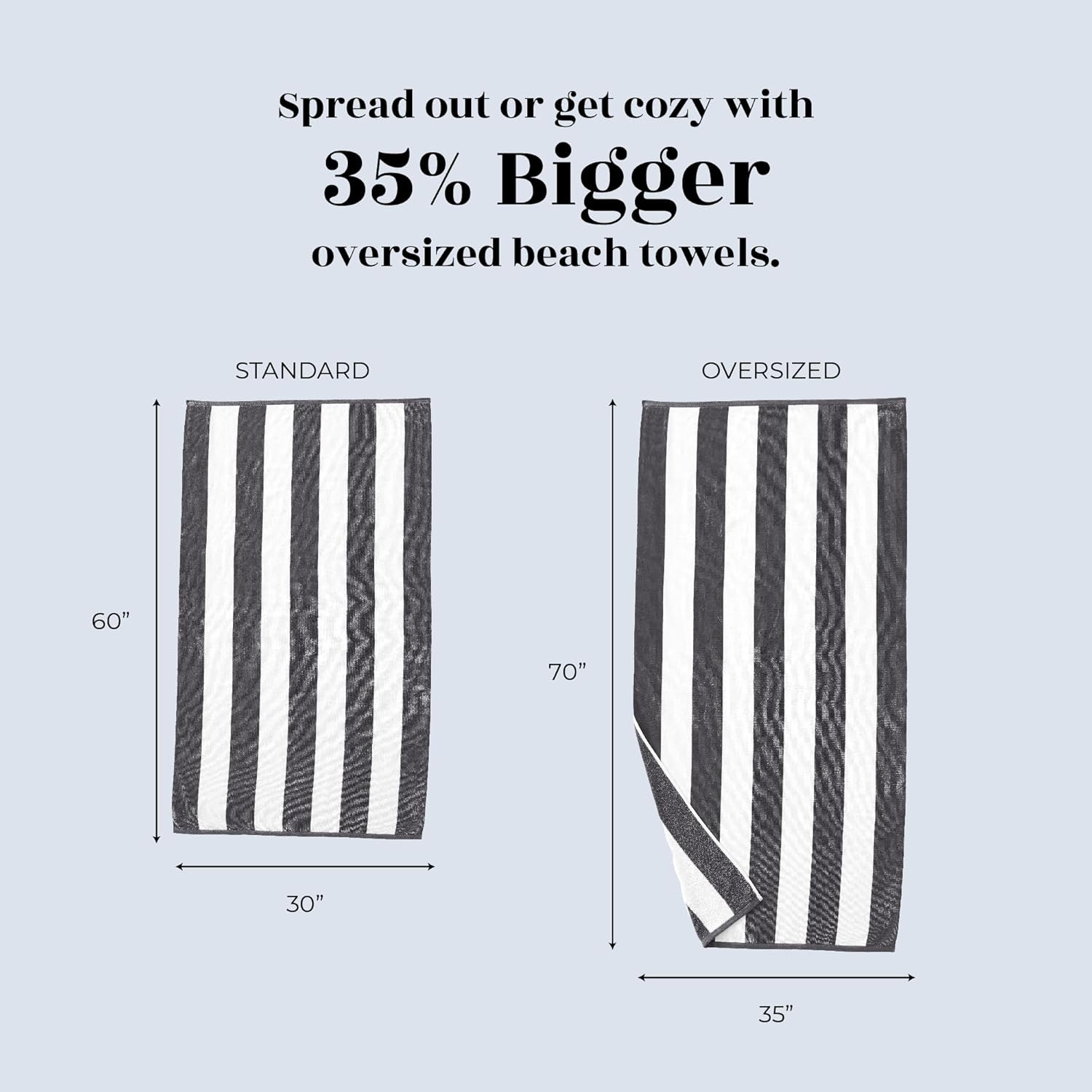 Great Bay Home 100 Cotton Velour Beach Towel - Grey Cabana Stripe 35x70