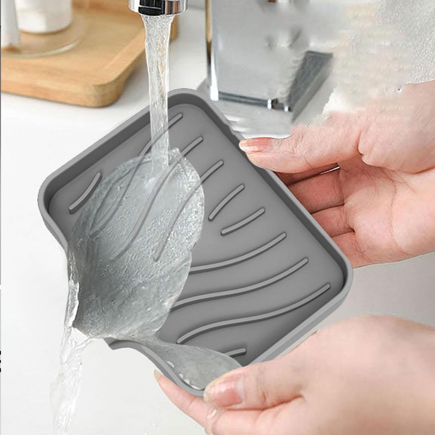 Beufee 3 Pack Silicone Soap Trays - Drainable Bath and Kitchen Holders