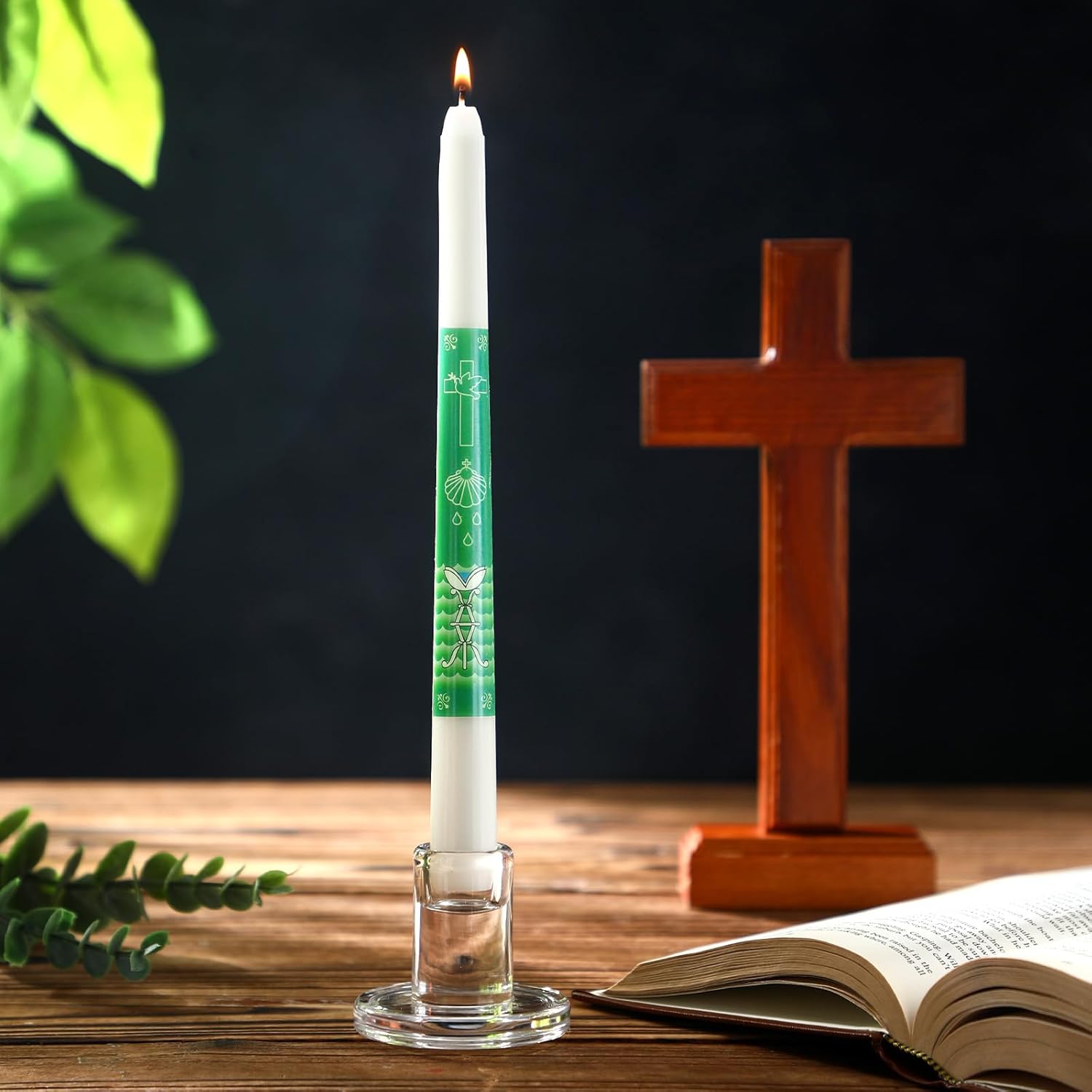 2 Set Baptism Taper Candles with Holder