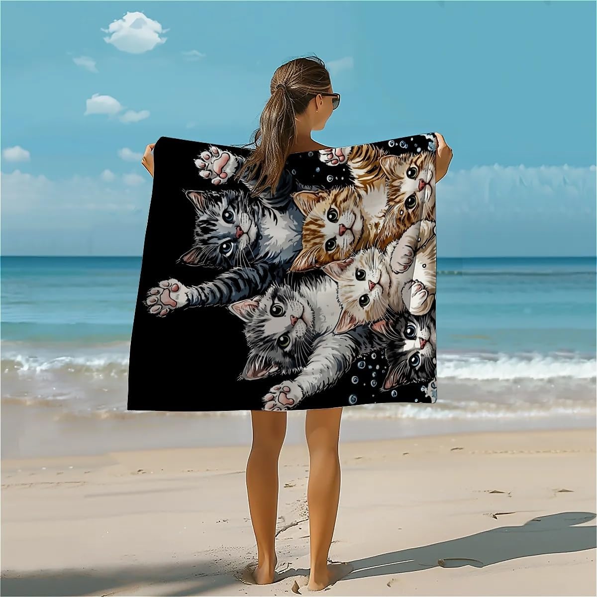 Funny Cat Surfing Fluffy Beach Towel 32x64 Inch