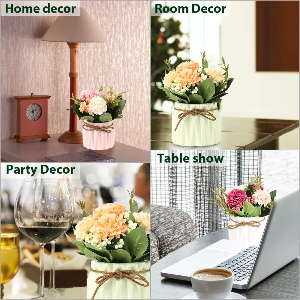 SUPNIU Artificial Hydrangea Bouquet with Ceramic Vase - Pink 1