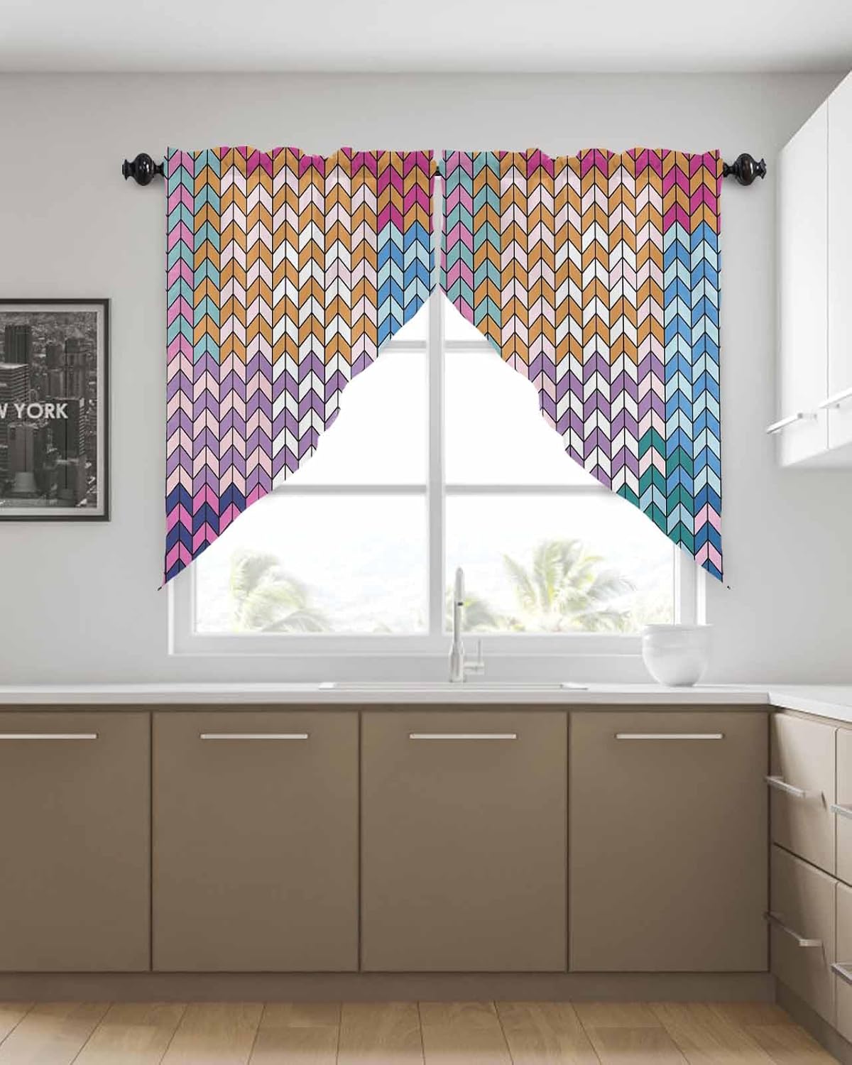 EZON-CH Retro Herringbone Valance for Kitchen and Bedroom