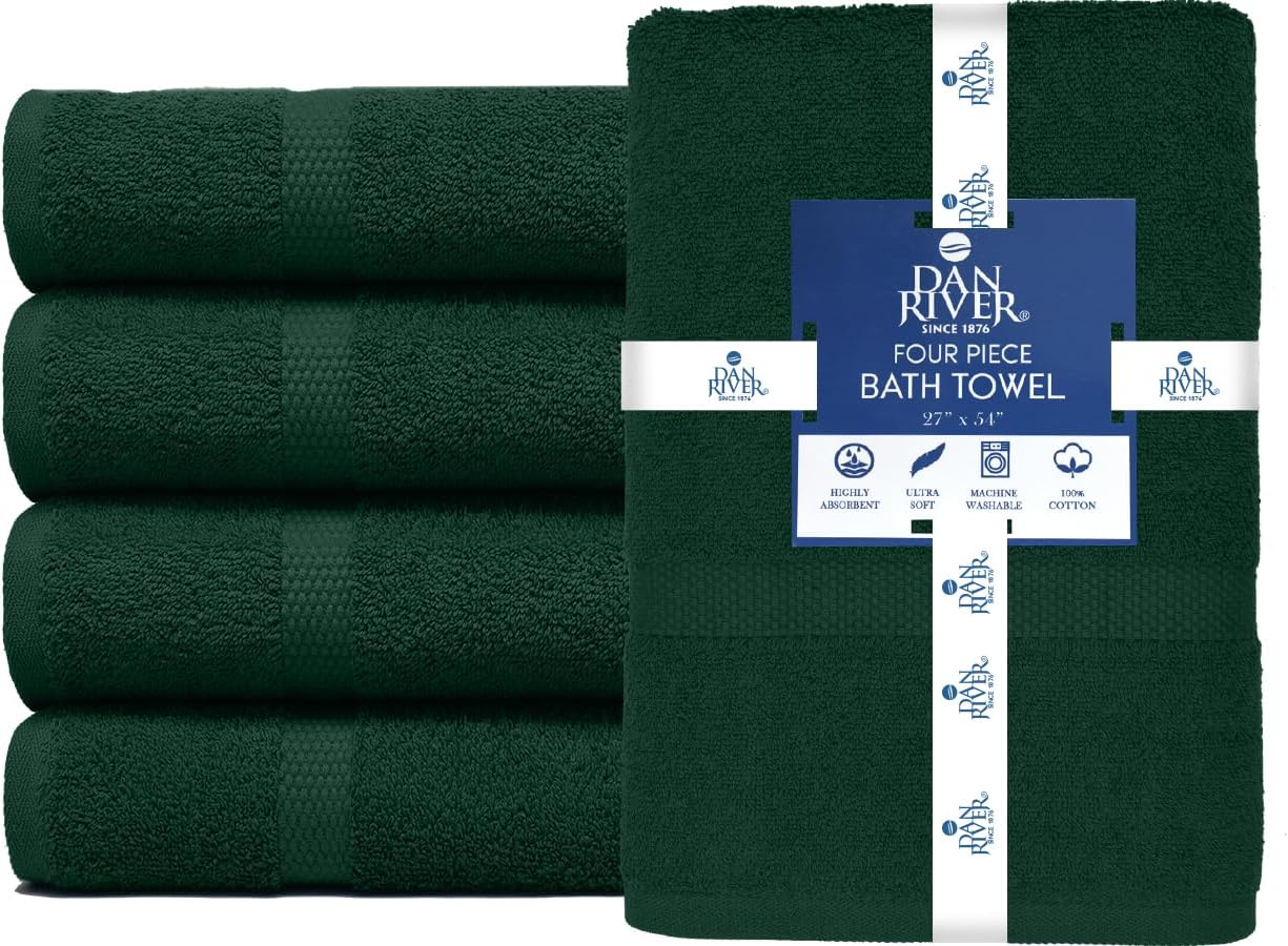 DAN RIVER 100 Cotton Bath Towels 27x54 inches Pack of 4 Hunter Green