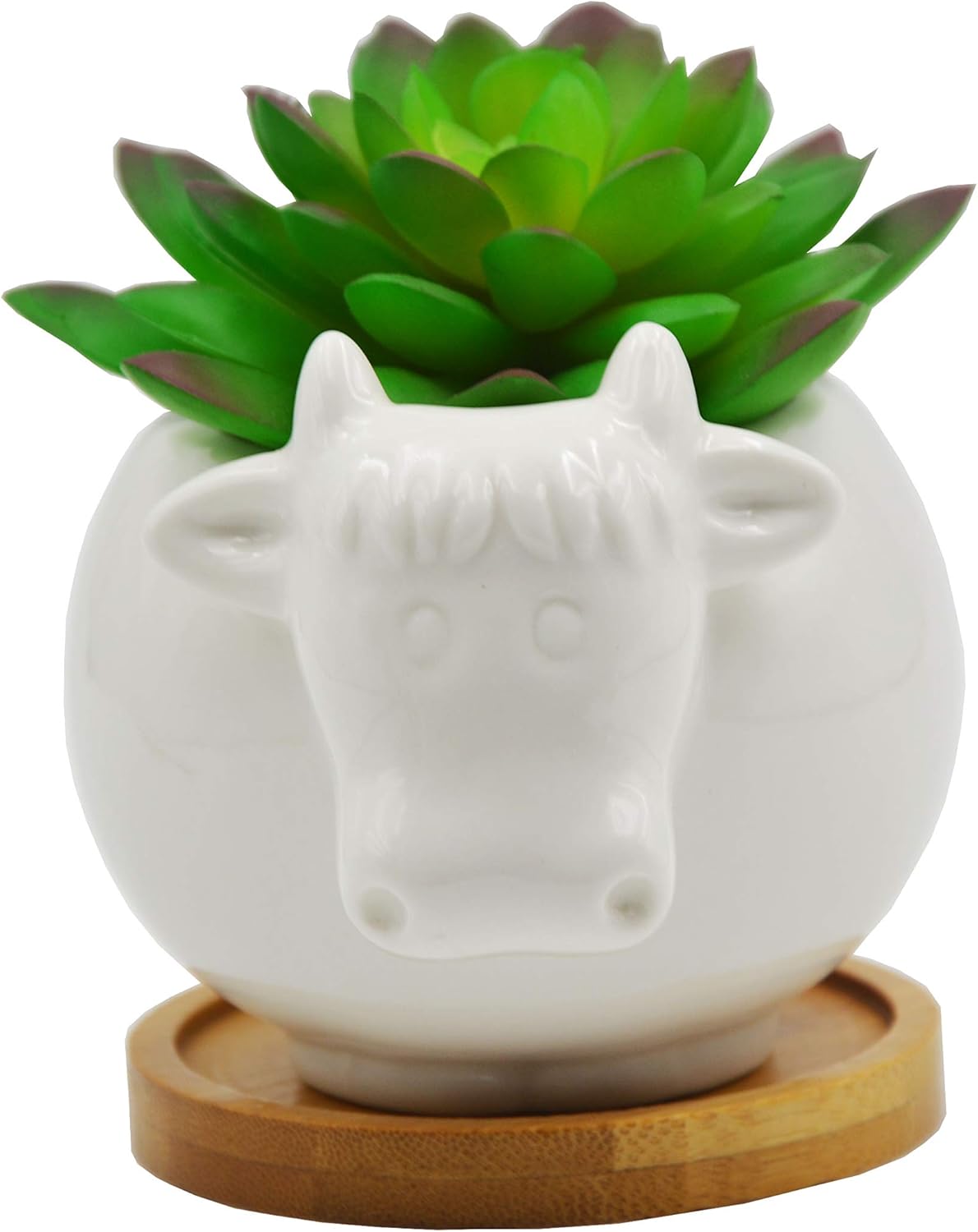 Cute Cartoon Ceramic Succulent Cactus Plant Pot with Drainage Hole - White Cow Design