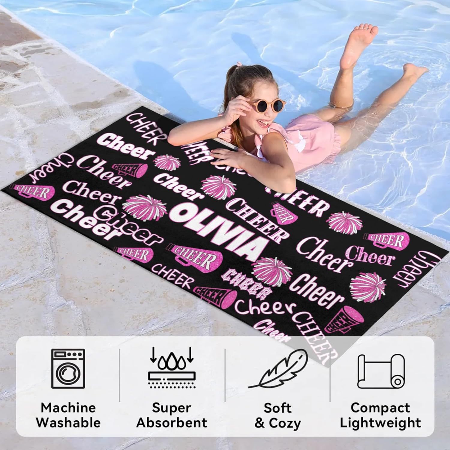 Custom Girls Bath Towel with Name - 30x60 Inch