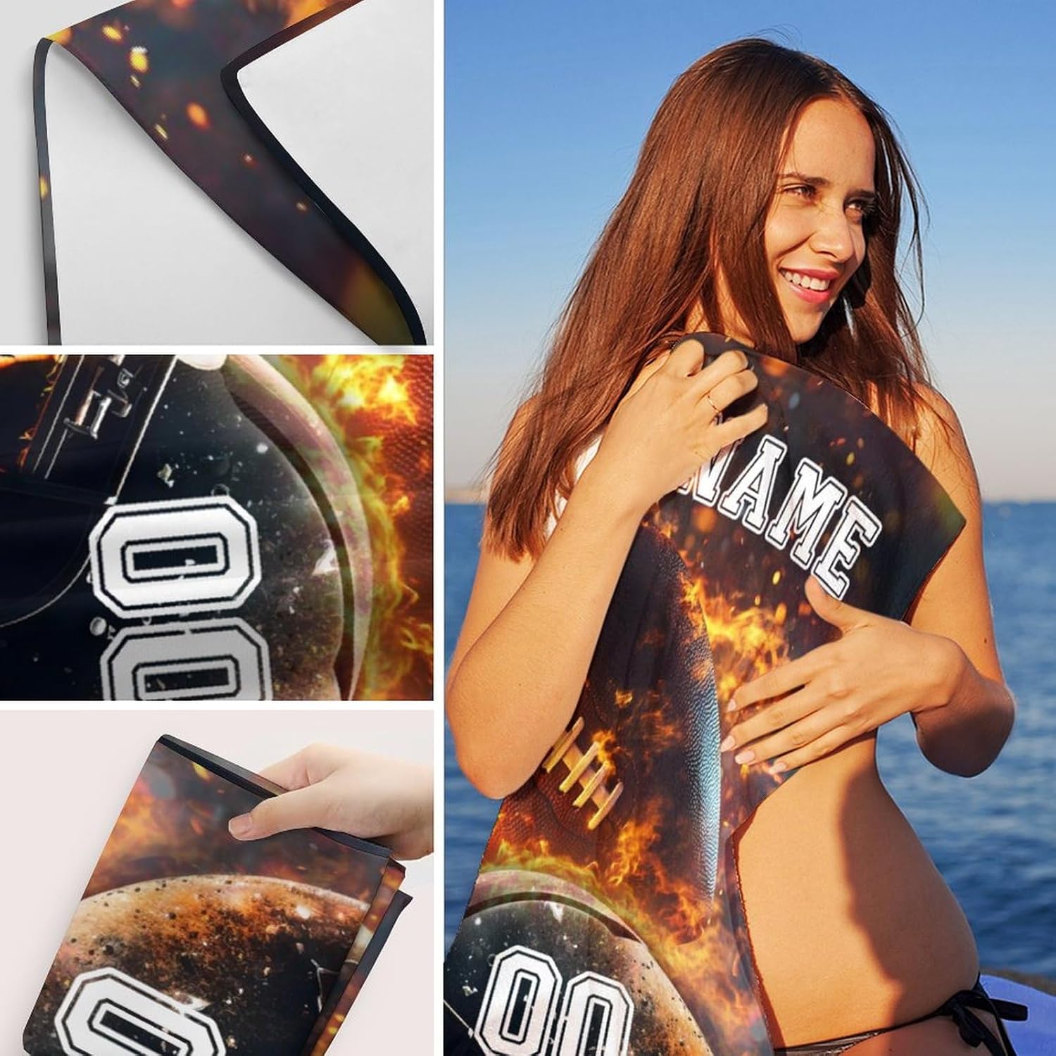 Custom Football Beach Towel for Adults - 40 x 70 Quick Dry Microfiber