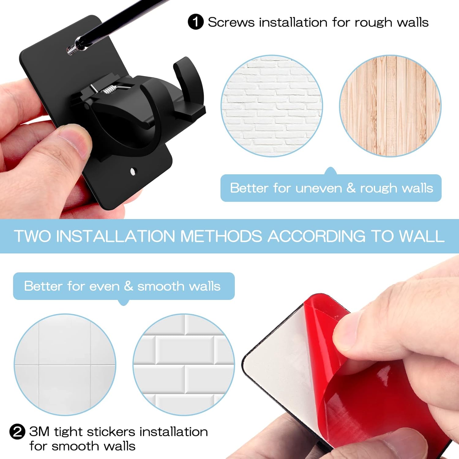8 Pieces Self Adhesive Curtain Rod Brackets Black