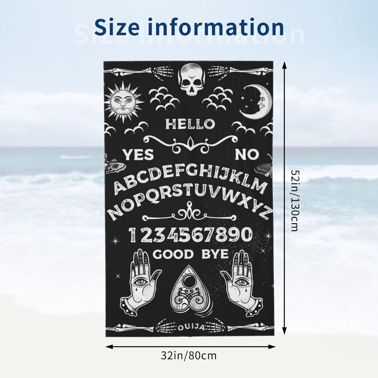 Goth Ouija Board Skull Beach Towel Quick Dry