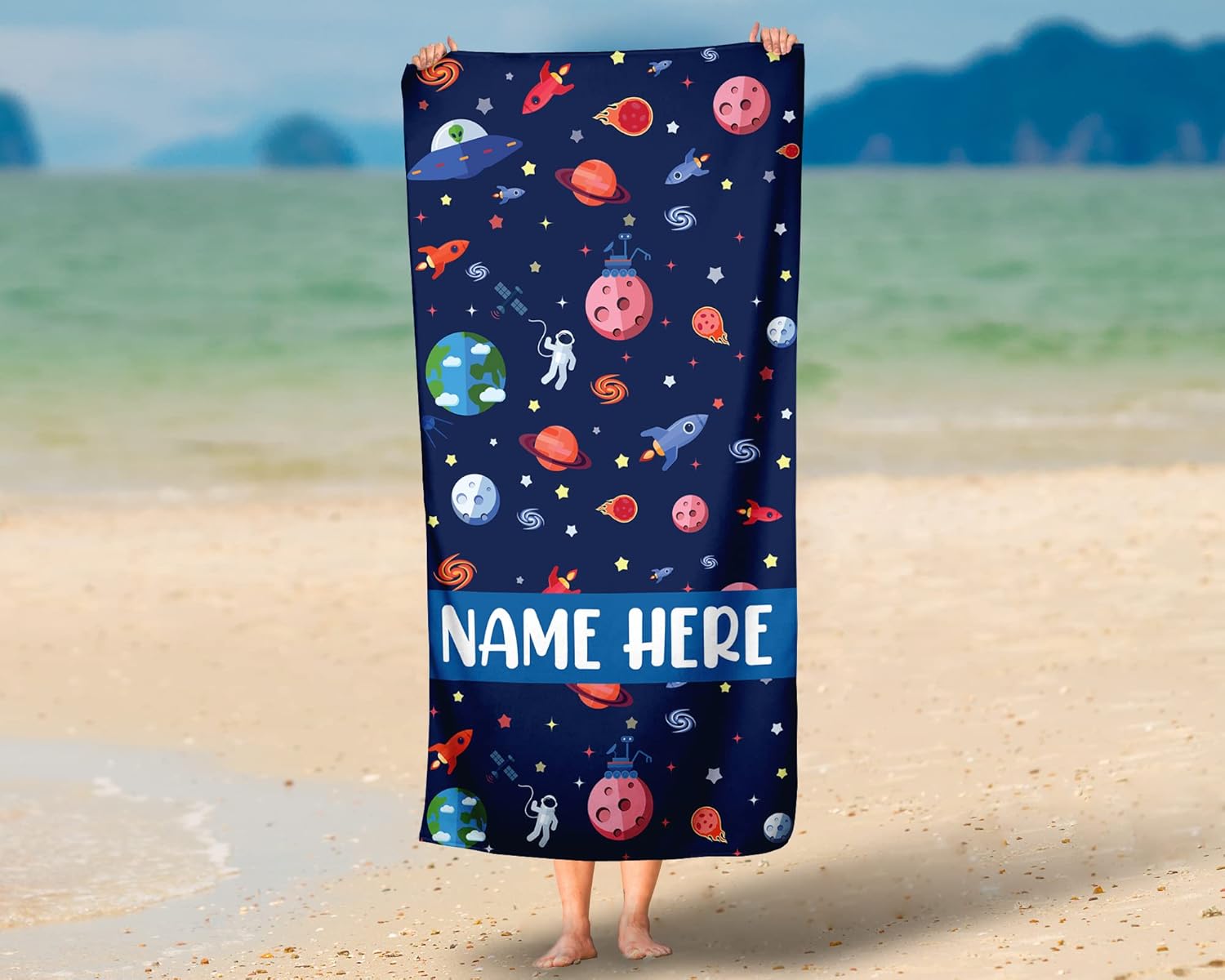 Personalized Solar System Beach Towel With Name 1